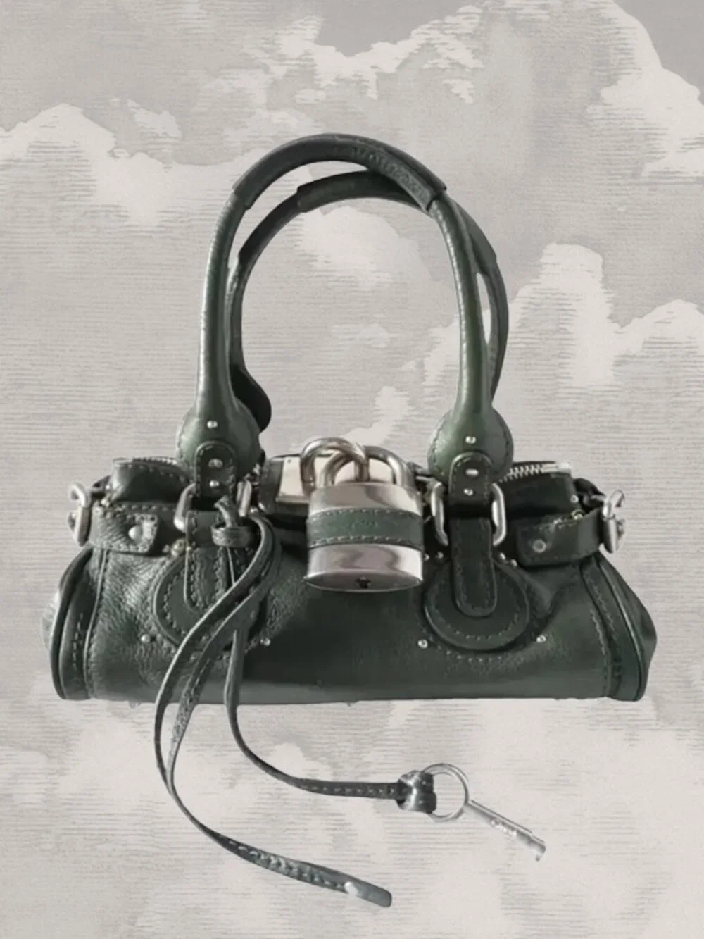 CHLOE Paddington Bag Small Green Silver Satchel Tote Phoebe Philo Y2K